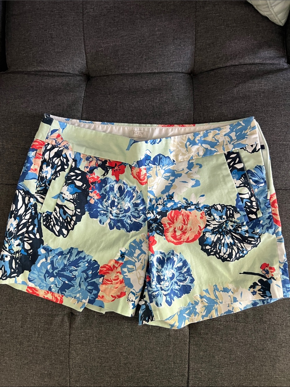 J. Crew Floral Cotton Shorts - Mint Green with Blue & Coral